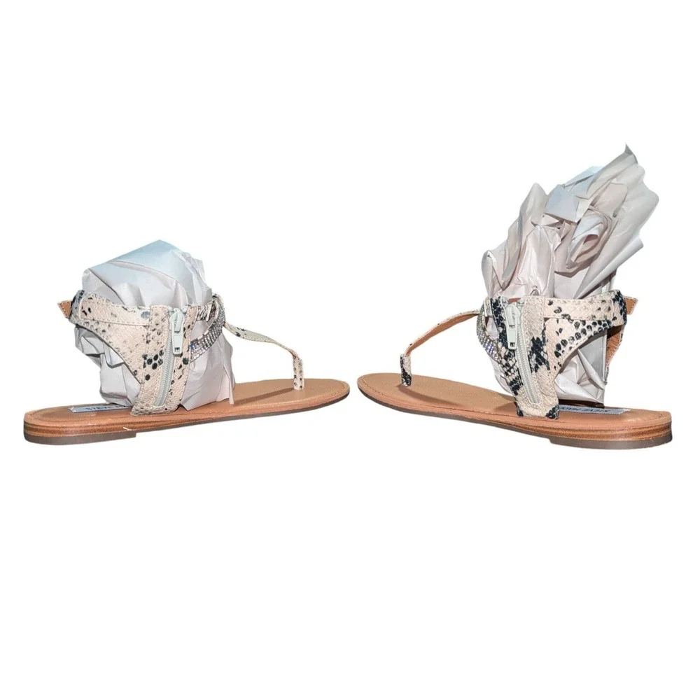 New Steve Madden Women Leven SnakeSkin‎ W/Rhinestone  Sandals Cream Size 8M B2